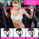 Resistance Bar with Bands — Home Workout Bar with Foot Anchors (Pink) - Image 3