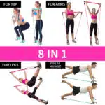 Resistance Bar with Bands — Home Workout Bar with Foot Anchors (Pink) - Image 2