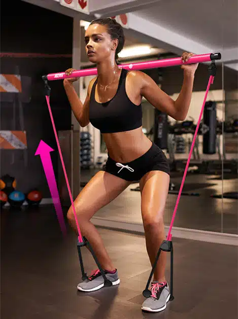 747758063144.jpg Resistance Bar with Bands — Home Workout Bar with Foot Anchors (Pink) - Image 1