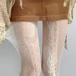 Rose Jacquard Fishnet Stockings — Lace-Top Fishnet Tights, Free Size (White/Cream) - Image 2