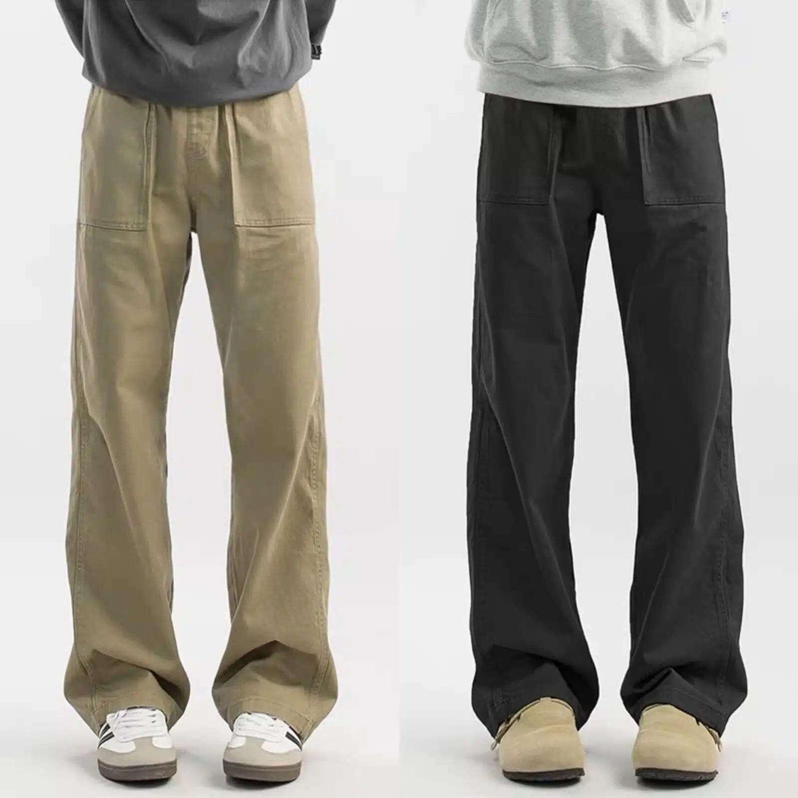 41209218-368f-4fcf-a8d4-ce301ecf0dc7.jpg Cotton Straight-Leg Pants with Adjustable Drawstring — Black & Khaki, Sizes S–3XL - Image 1