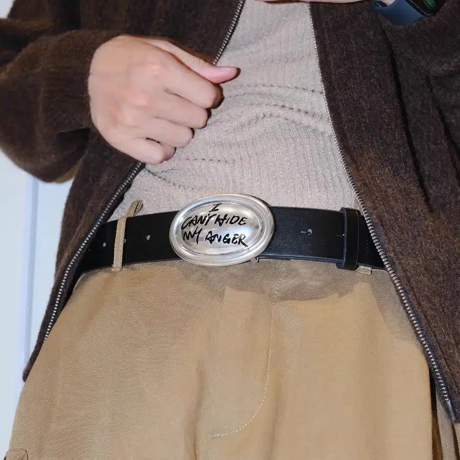 4e3cbd0f-47d1-4489-8c39-11e475aa4ff1.jpg I Can't Hide My Anger Belt - Black Strap with Oval Silver Message Buckle - Image 1