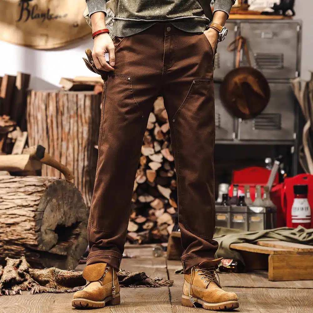 719090f3-cee0-448c-8b91-6872fb16ba6d.jpg Cotton Denim Straight-Leg Pants — Coffee Mid-Rise, Loose-Fit Casual Trousers with Easy-Care Finish - Image 1