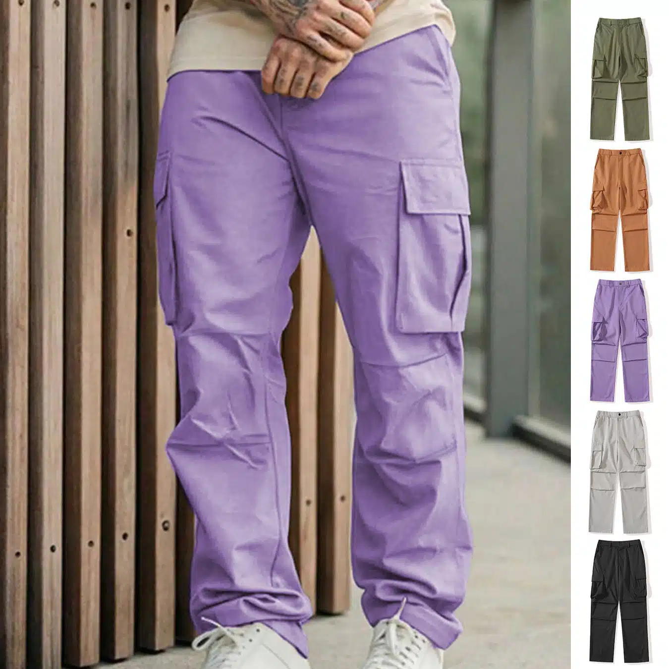 cb701ace-eb9f-459c-9f06-6a00fcfe2a6d.jpg Mid-Rise Straight-Leg Polyester Pants for Comfortable Casual Wear - Image 1