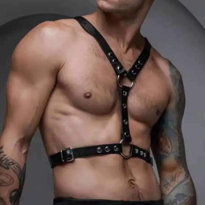 d56f5b7b-2c7e-4da7-88aa-ab76dca5ff59.jpg Polyurethane Chest Harness — Adjustable Black Body Strap with Buckles & O‑Rings - Image 1