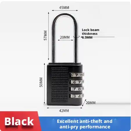 3b8081a1-5292-49c1-8315-0e8568bd7130.jpg Mechanical Combination Padlock — 4-Digit Long Shackle, Black - Image 1