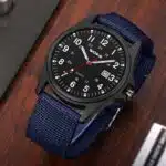Men's Nylon Strap Quartz Watch — Black Plastic Case, Date Window (Green Strap) - Image 3