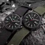 Men's Nylon Strap Quartz Watch — Black Plastic Case, Date Window (Green Strap) - Image 8